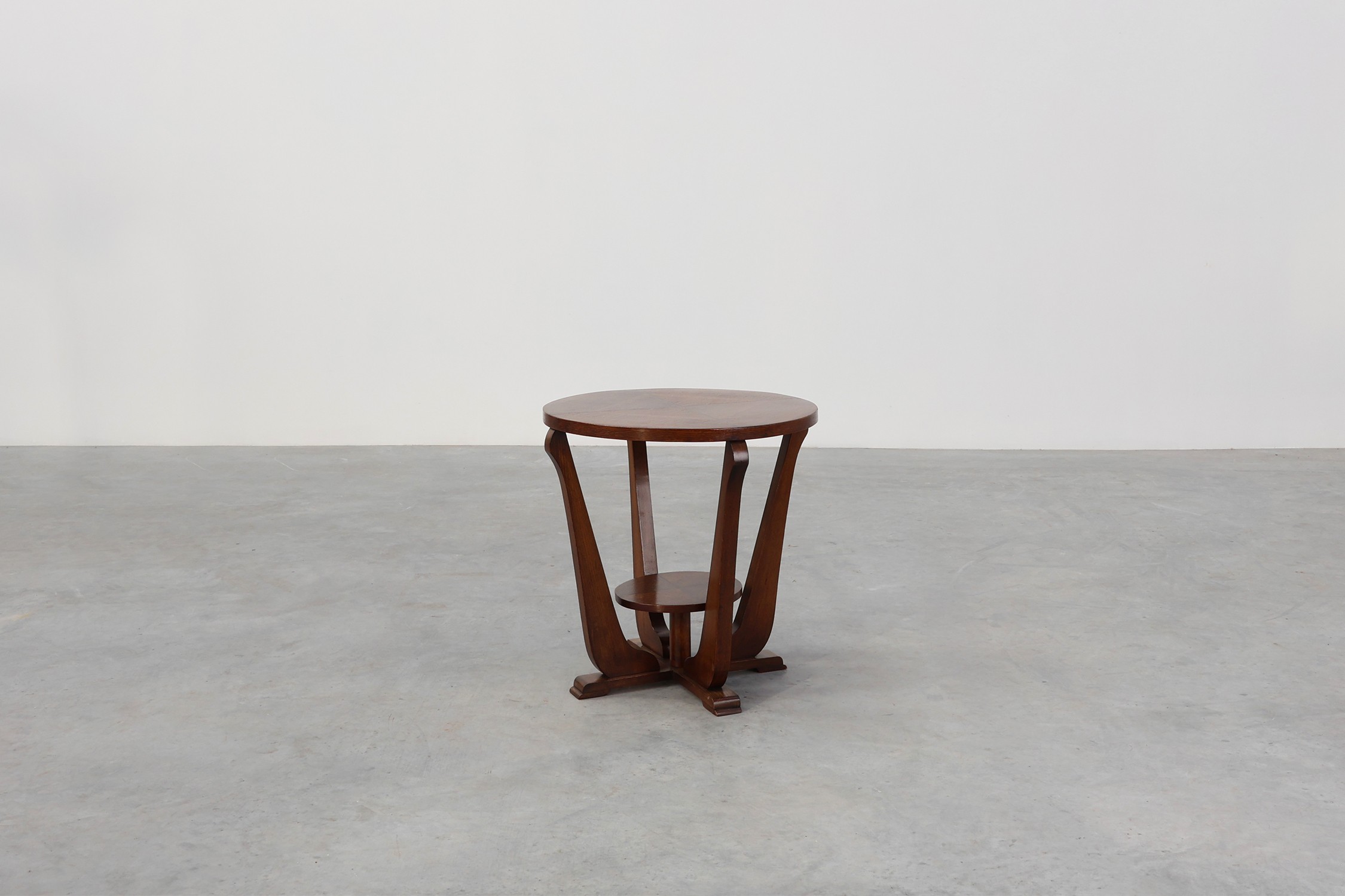 Art Deco Oak Side Table with Sculptural Base and Geometric Top, Belgium ca. 1920thumbnail